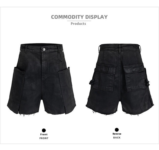 Pantalones Cortos Denim con Recubrimiento de Cera y Textura Burr - Azul Oscuro - Image 9