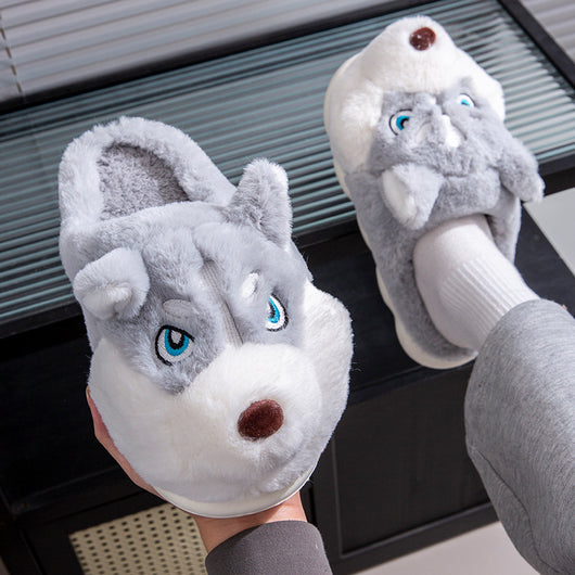 Pantuflas Husky Cartoon de Algodón Puro para Hombre - Cálidas y Cómodas para Invierno - Image 6