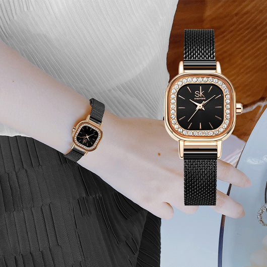 Reloj Cuadrado para Mujer con Malla Metálica y Cristales - Image 12