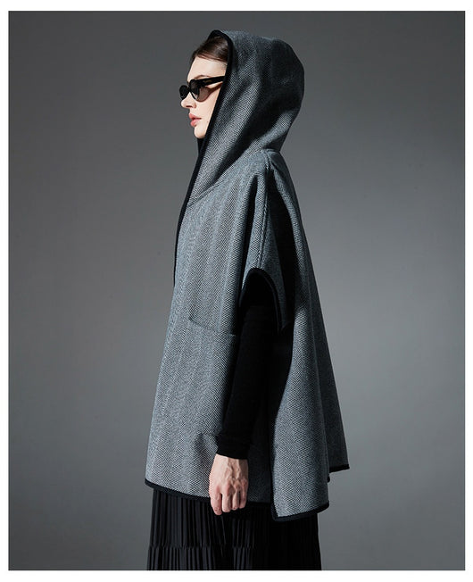 Poncho Capa de Lana Reversible con Patrón Espiga y Capucha - Image 17