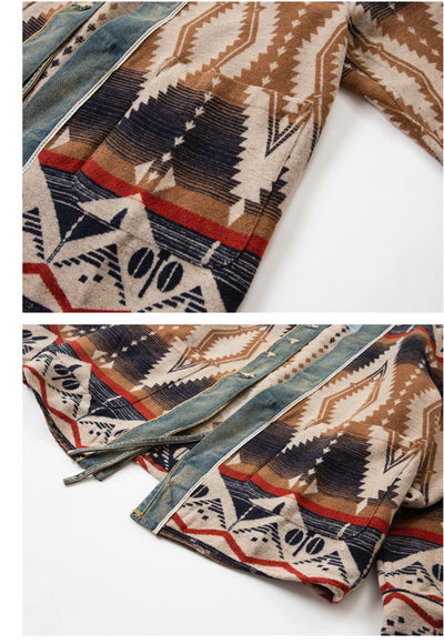 Abrigo de Lana Vintage con Patchwork de Denim para Hombre - Image 12