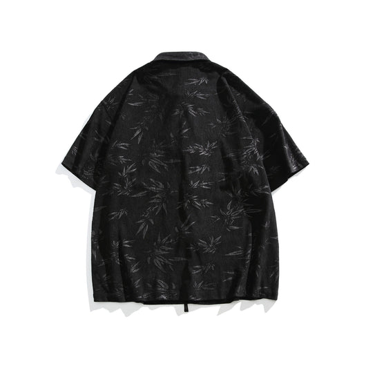 Camisa Retro Bambú Estilo Chino con Patrón Oscuro de Manga Corta para Hombre - Image 3