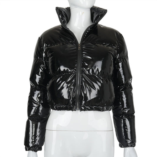 Chaqueta Acolchada de Cuero con Cierre Lateral