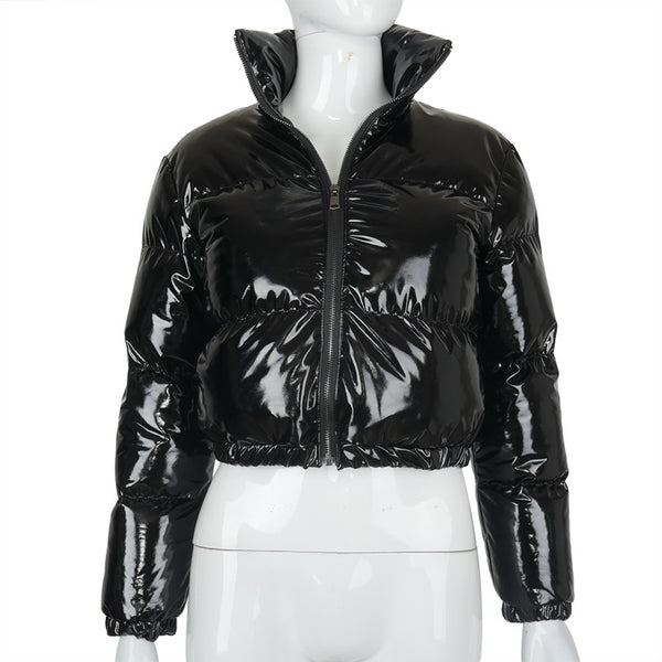 Chaqueta Acolchada de Cuero con Cierre Lateral