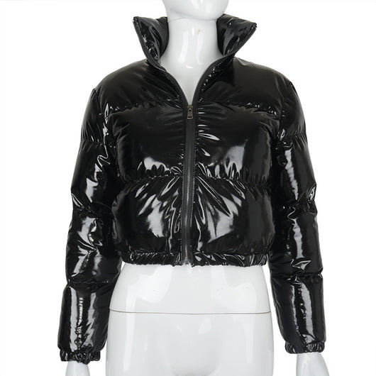 Chaqueta Acolchada de Cuero con Cierre Lateral