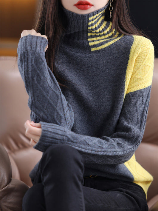 Suéter Cuello Alto Mujer Contraste de Colores Holgado - Image 11