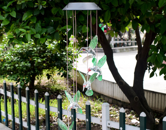 Lámpara Solar Decorativa con Cambio de Color - Carillón de Viento Cristal Colibrí y Mariposa - Image 4
