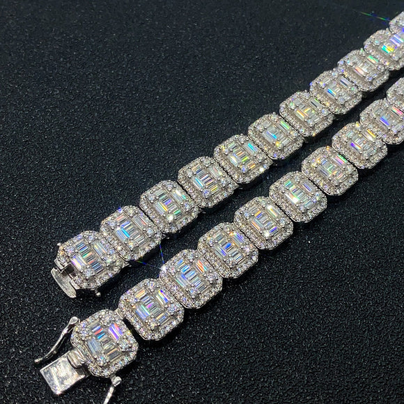 Cadena Cubana de Plata S925 con Incrustación de Moissanita Rectangular