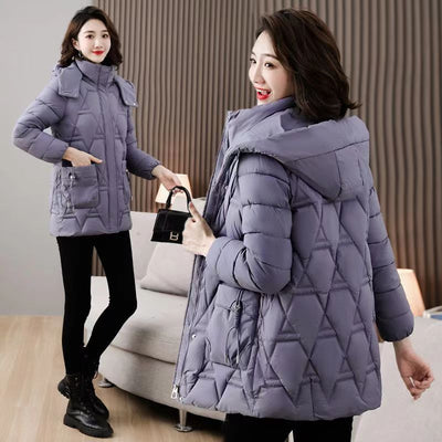 Chaqueta Acolchada de Plumón para Mujer con Capucha - Largo Medio