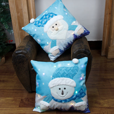 Juego de Fundas de Almohada Navideña Luminosas - Papá Noel y Muñeco de Nieve - Image 3