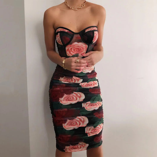 Vestido Slim Fit Escote Cuadrado con Estampado Fruncido para Mujer - Image 8