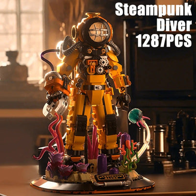 Modelo de Bloques de Construcción Steampunk Buzo - Juguete Armable con Almacenamiento