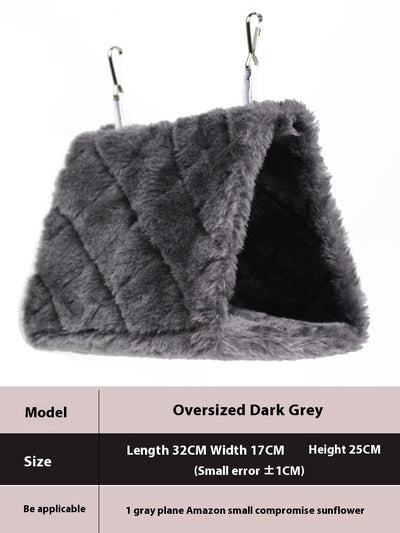 Small pink quilted plush bird's nest hammock with two metal hooks, ideal for parrots and small birds. - Image 13