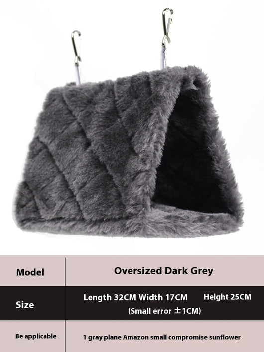 Small pink quilted plush bird's nest hammock with two metal hooks, ideal for parrots and small birds. - Image 13