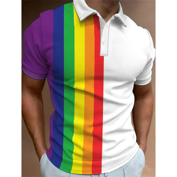 Playera Casual de Verano para Hombre con Estampado 3D Arcoíris