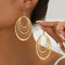 Aretes Colgantes Ovalados de Acero Inoxidable Dorado de 3 Capas - Diseño Europeo y Americano
