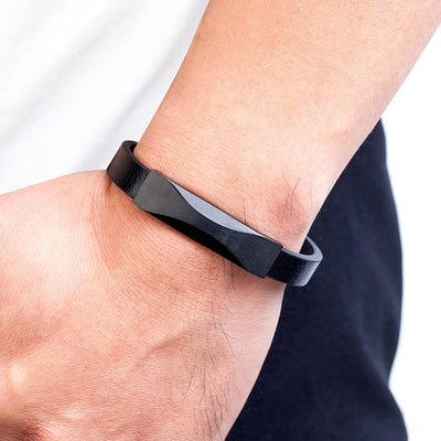 Pulsera de Cuero para Hombre con Acero Inoxidable y Patrón Geométrico - Image 3