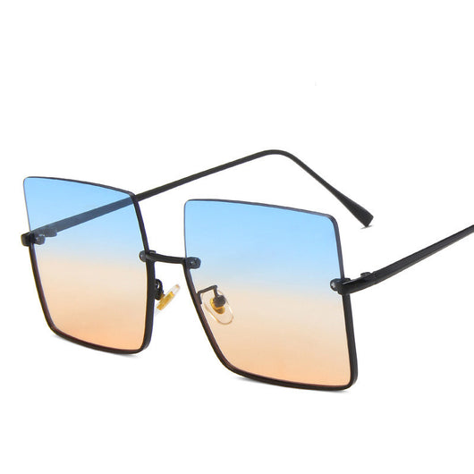 Half-frame square sunglasses with orange tinted lenses and gold-colored metal trim and temples. - Image 6