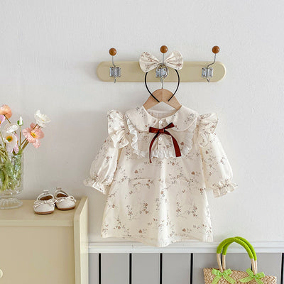 Vestido Romper para Bebé Niña con Mangas Volantes y Encaje - Image 7
