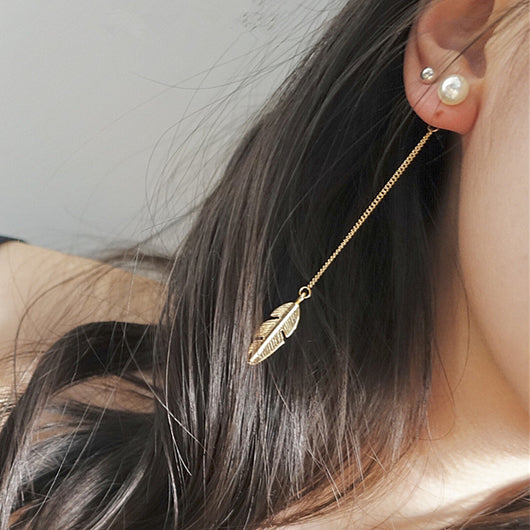 Aretes Largos de Perla con Hoja y Borla - Diseño Personalidad - Image 4