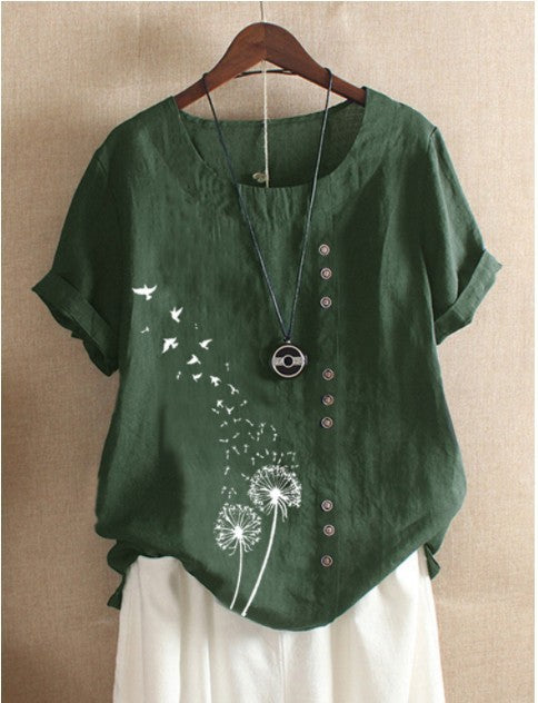 Blusa Holgada Retro Plus Size en Algodón y Lino - Image 10
