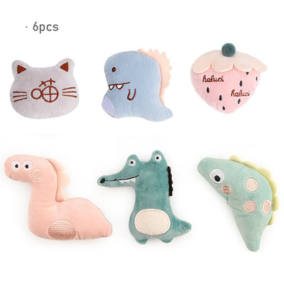 Set of 6 mini plush pet toys including a cat head, two dinosaurs, a strawberry, and two other animals. - Image 14