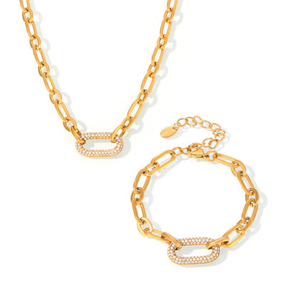 Conjunto de Collar y Pulsera de Acero Titanio con Circonitas Micro Incrustadas - Image 5