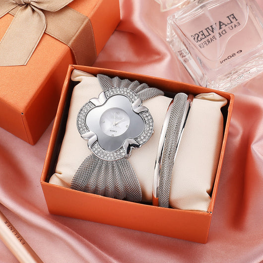 Reloj Elegante Floral Ovalado con Malla Dorada y Plateada - Image 10
