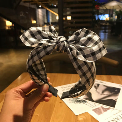 Diadema de Tela a Cuadros con Moño Anudado