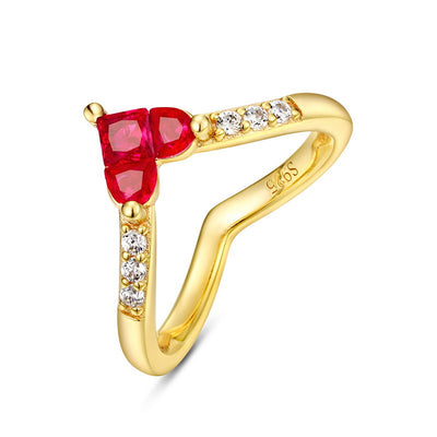 Anillo de Corazón en Oro con Circón y Corindón Rojo para Mujer
