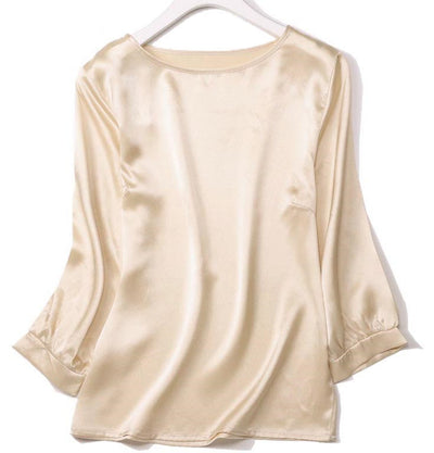 Camisa de Seda de Gusano de Seda con Perla Brillante y Satén - Image 48
