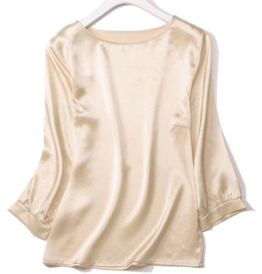 Camisa de Seda de Gusano de Seda con Perla Brillante y Satén - Image 48