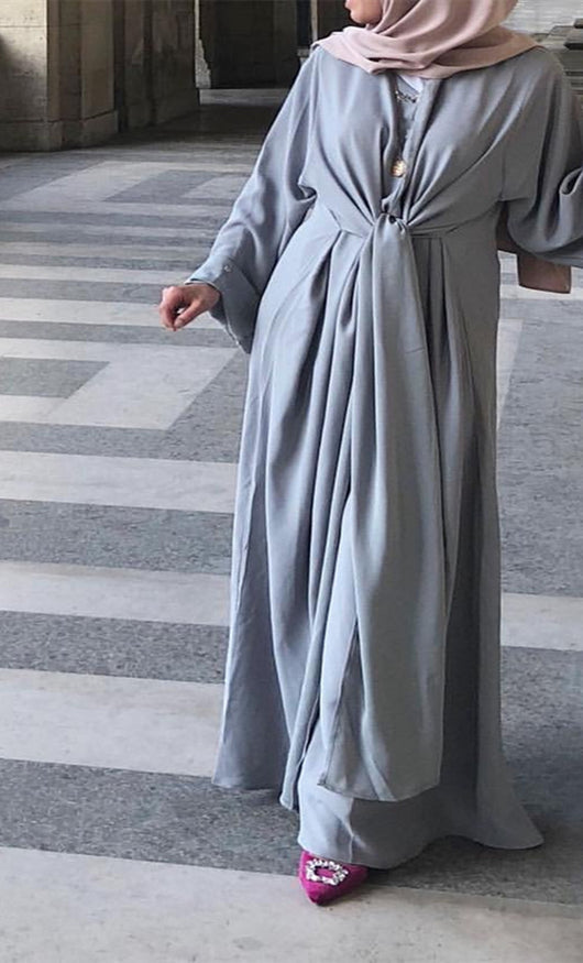 Bata de Dos Piezas Estilo Dubái con Corbata Integrada - Image 16