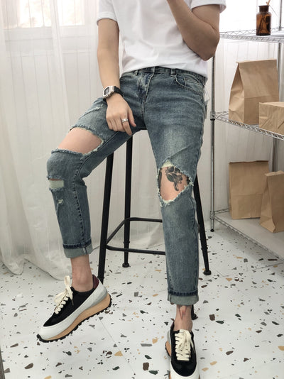 Pantalones Cortos Denim Rotos Estilo Coreano para Hombre - Image 5