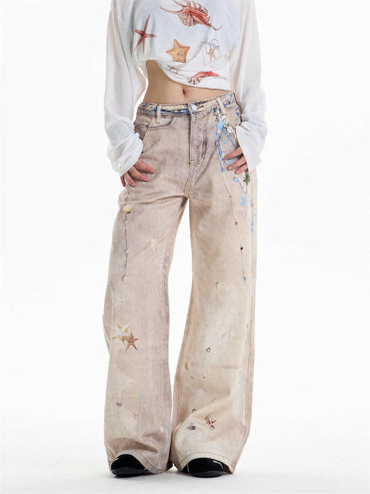 Pantalones Rectos Anchos Vintage con Estampado de Cadena para Mujer - Image 4
