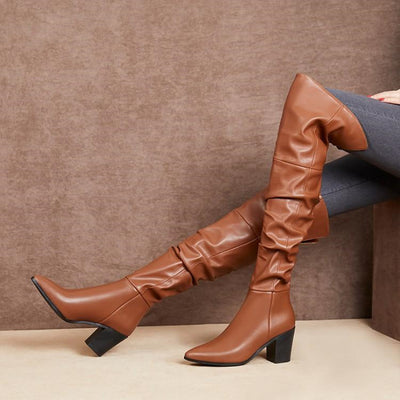 Botas Altas de Cuero con Tacón Grueso y Punta Afilada - Image 10