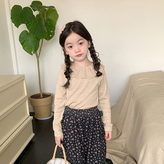 Blusa Infantil de Cachemira con Cuello de Encaje y Rayas Hundidas - Image 10