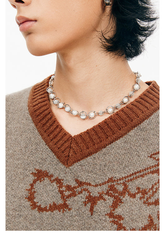 Collar de Perlas Estructura Saturno Ópalo Brillante - Image 18