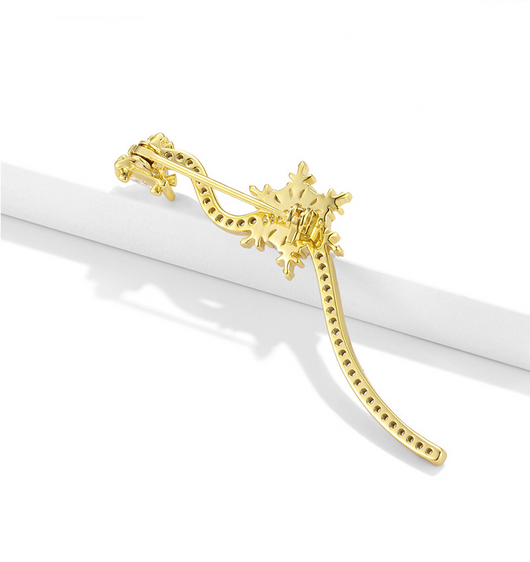 Broche Copo de Nieve Navideño Plata Esterlina S925 Chapado en Oro - Image 8