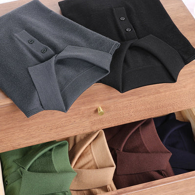Polo de Lana Fina Merino para Hombre - Camisa de Manga Larga Elegante - Image 3