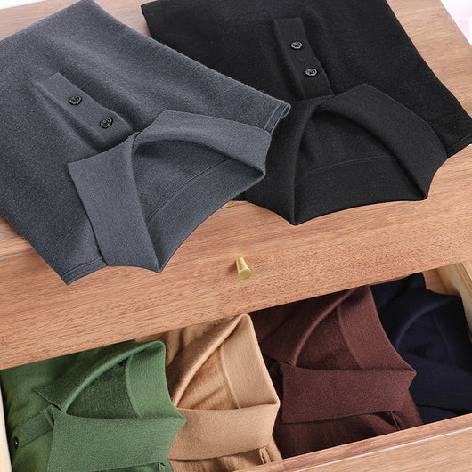 Polo de Lana Fina Merino para Hombre - Camisa de Manga Larga Elegante - Image 3