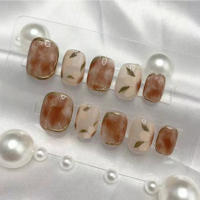Uñas Postizas de Camelias Hechas a Mano - Removibles y Reutilizables - Image 11