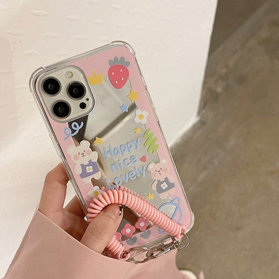 Funda TPU Espejo para Celular Osito Cartoon con Correa - Image 3