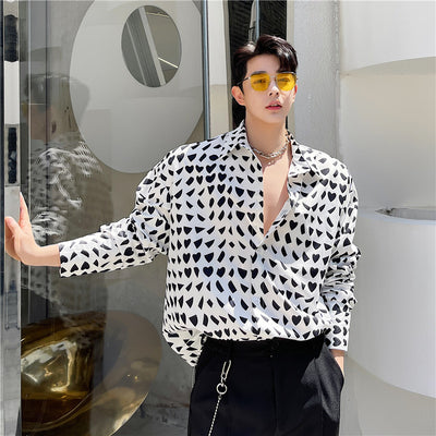 Camisa Manga Larga Hombre Patrón Geométrico Blanco y Negro - Image 3