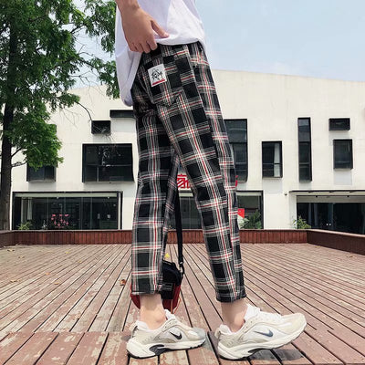 Pantalones Skinny Cuadriculados Estilo Hong Kong - Casual Moderno para Hombre