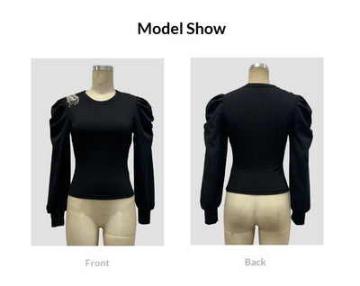 Blusa Tejida con Mangas Abullonadas - Base Layer Elegante Estilo Francés - Image 13