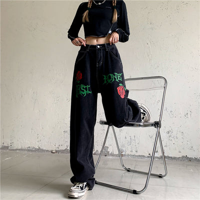 Jeans Rectos Vintage Rose Letters con Lavado Street Wash - Image 7