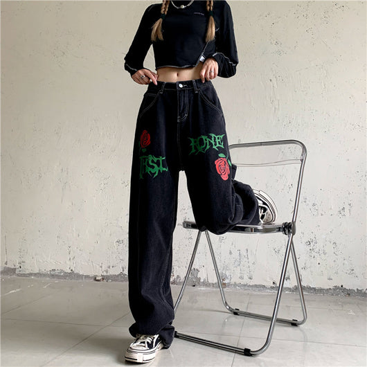 Jeans Rectos Vintage Rose Letters con Lavado Street Wash - Image 7