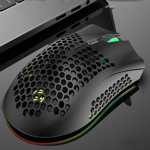 Ratón Inalámbrico Gaming con Diseño Hueco y Carga Luminosa
