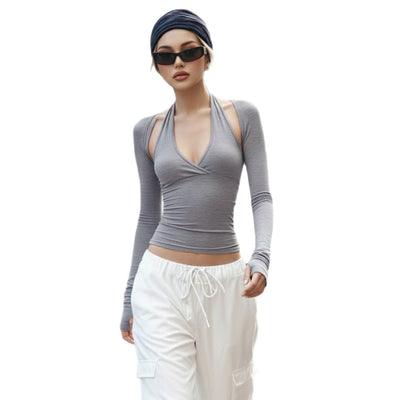 Camiseta Halter Ajustable con Manga Larga y Cintura Marcada - Image 5